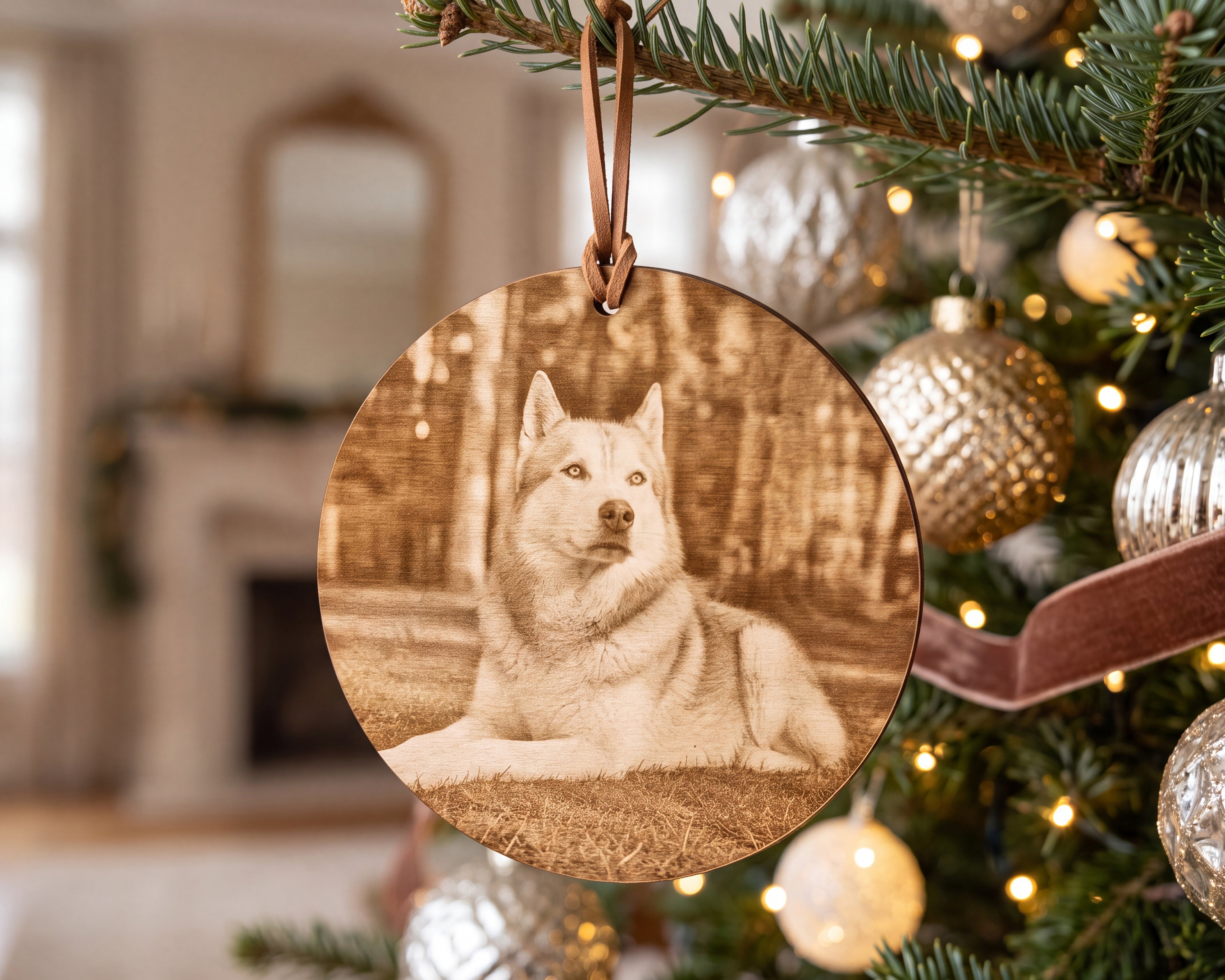 Custom Pet Memorial Photo Engraved Wood Christmas Ornament