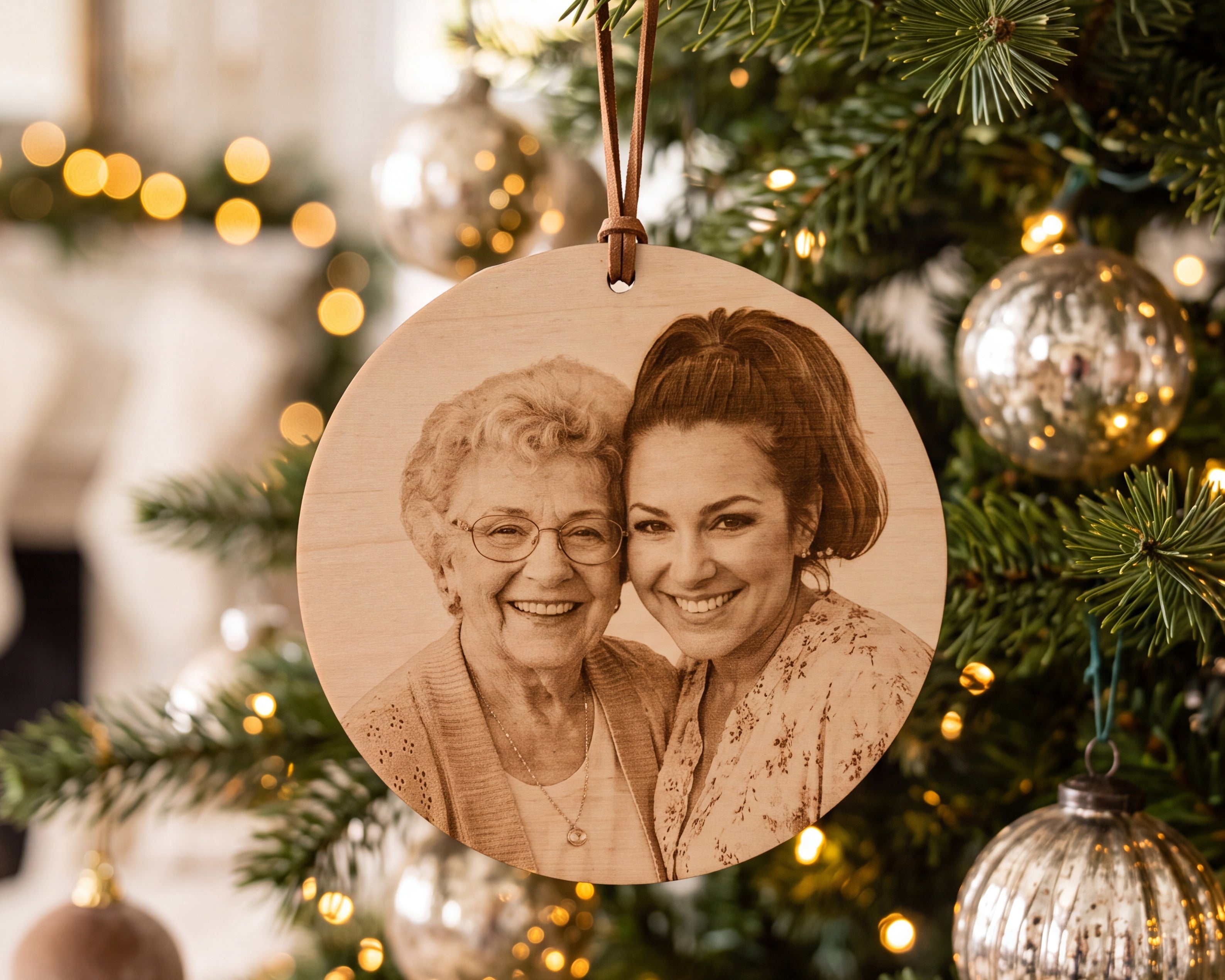 Custom Photo Engraved Wood Christmas Ornament