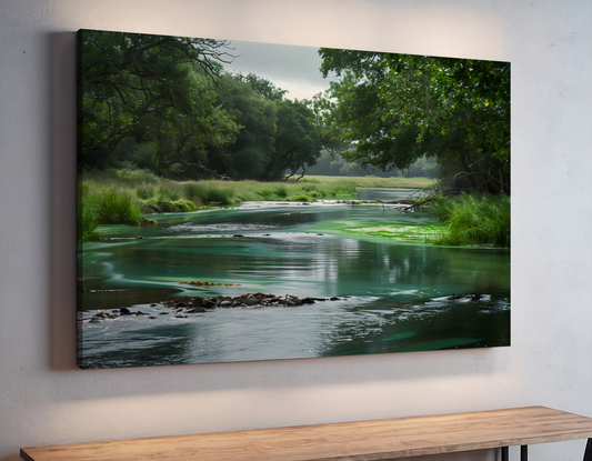Mystical River Path in Deep Forest Green