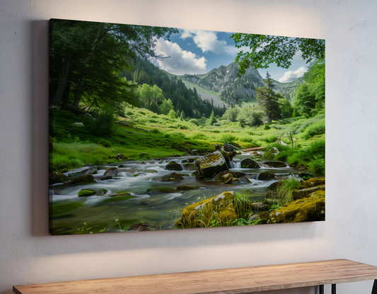 Sunlit Alpine Meadow Stream