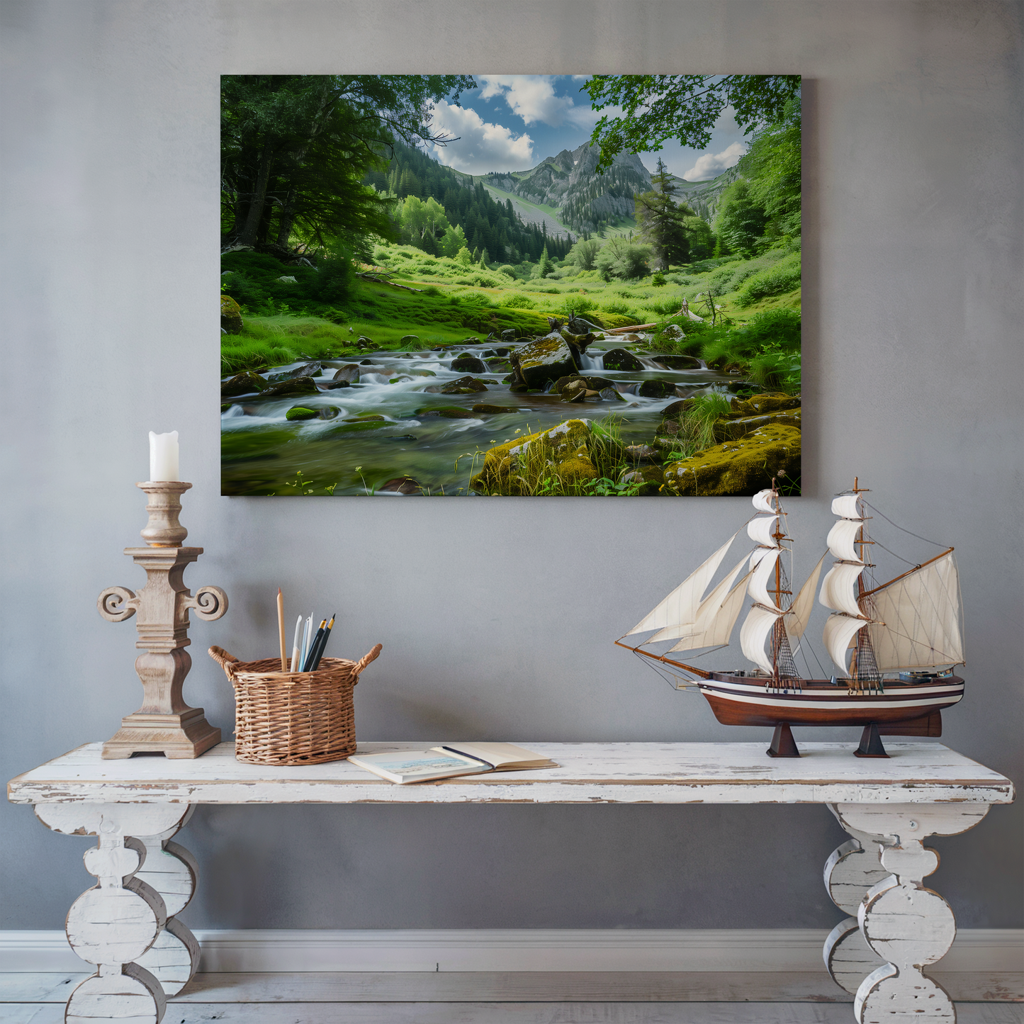 Sunlit Alpine Meadow Stream