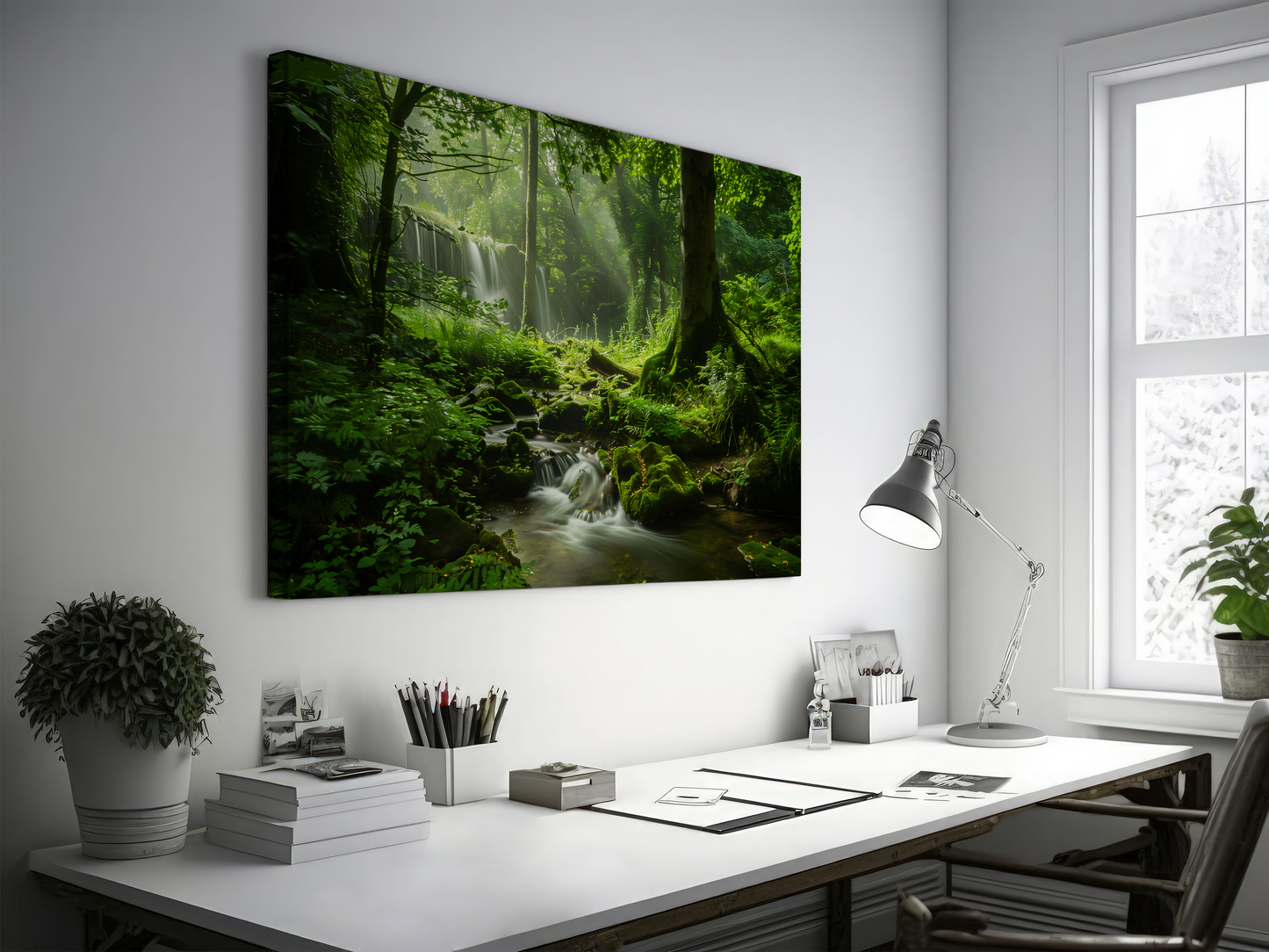 Mystical Waterfall in Sunlit Woodland